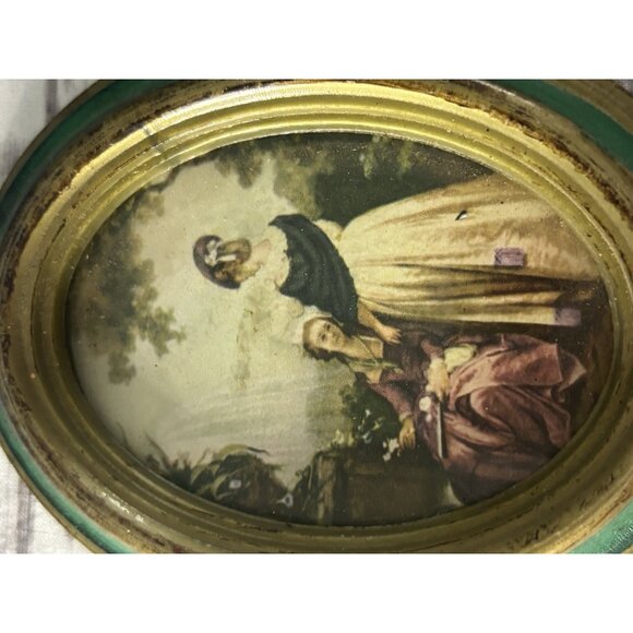 VTG Pair Italian Art Print Oval Frame Action Pink Green Handcraft Italy Florence - Picture 4 of 11